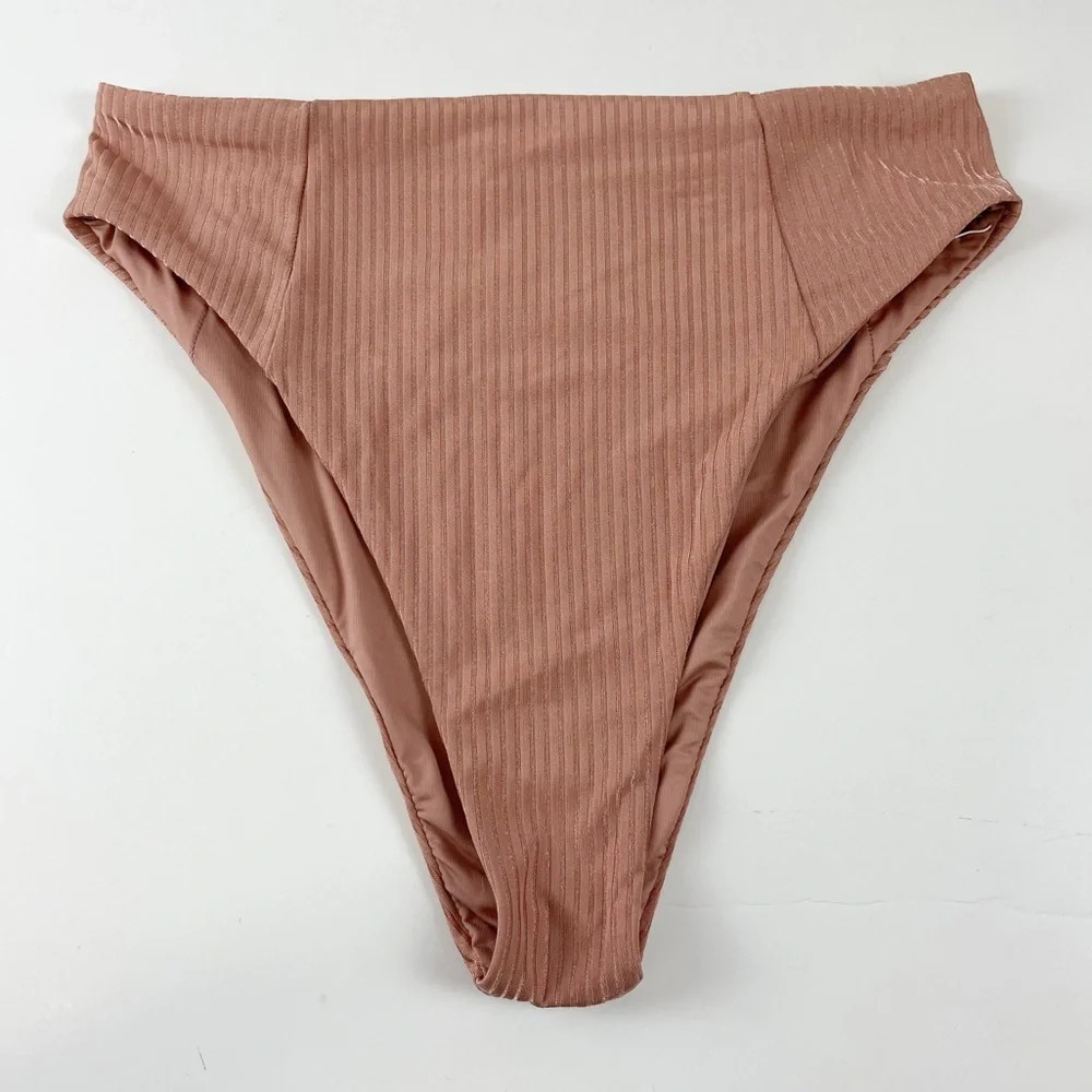 NEW Vitamin A Bikini Bottom Womens Large 10 Tan Ribbed High Waist NWOT